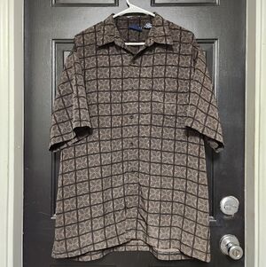 Premier International Men's Large Geometric Pattern Shirt Button Down Polyester